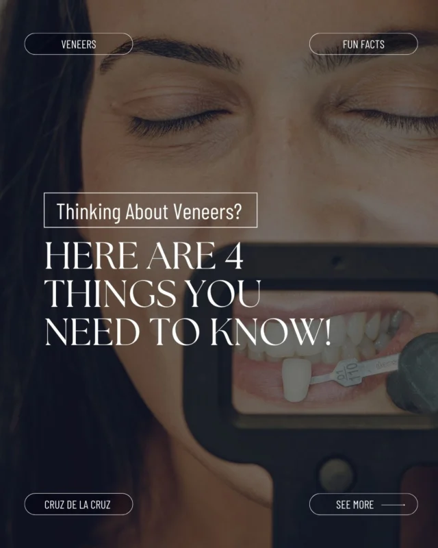 Thinking about veneers? Here’s what you need to know! 😁✨

Veneers can transform your smile, but before you take the leap, here are 3 key facts every patient should know:

1️⃣ They’re custom-made for YOU – Designed to match your face and smile harmoniously.
2️⃣ They’re long-lasting – With proper care, they could last 10+ years.
3️⃣ Not everyone is a candidate – A consultation is key to determining if they’re right for you.

Swipe through to learn more ➡️ and book a consultation to see if veneers are your perfect match!

.
.
.

#prosthodontistcondado #prosthodontisthatorey #puertoricoprosthodontist #dentistpuertorico #mouthrehabilitation #dentaltipscondado #veneerspuertorico